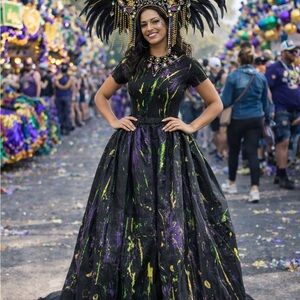 Black and Multicolor 2pc splash skirt set